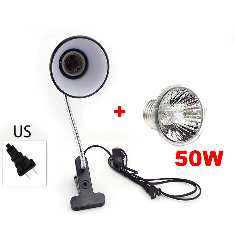 Lámpara para reptiles de mascotas, soporte de bombilla con Clip, 110V, Tortuga, Kit de calentamiento UVB + UV, luz para tortugas, lagartos, iluminación, enchufe de EE. UU. E27: 50W and US  Plug