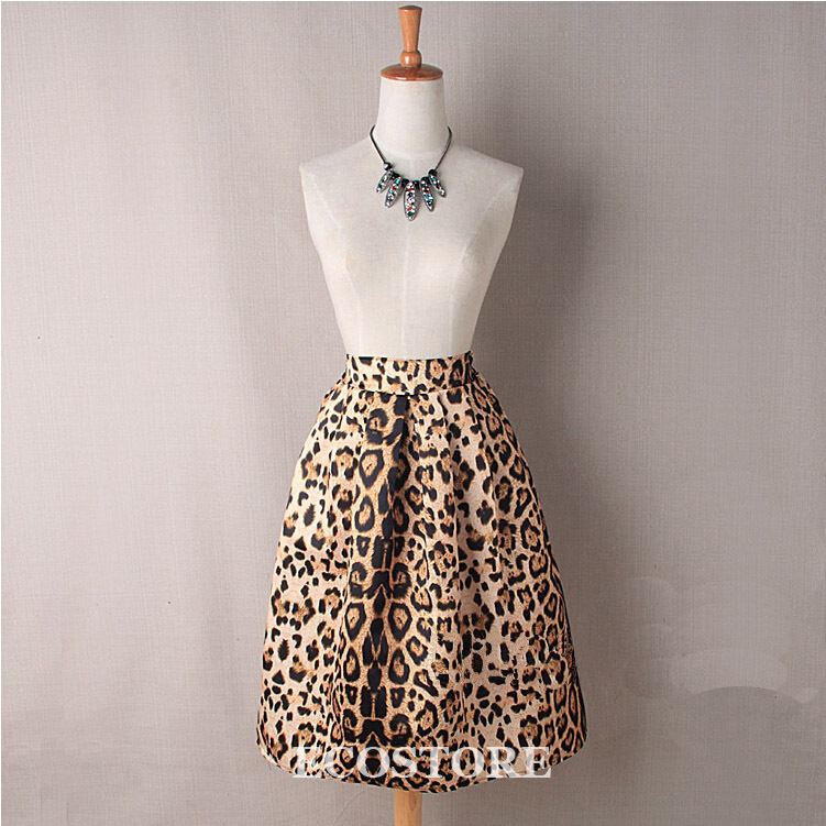 S-XL Oversize Vintage estampado de tigre faldas para mujer nueva Midi Puff cremallera cintura elástica una línea falda de leopardo