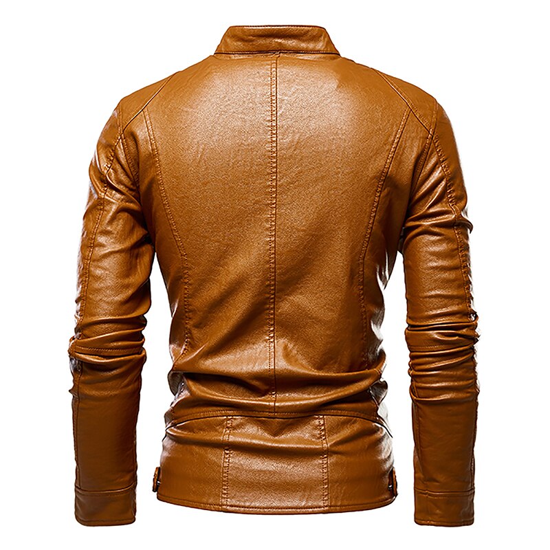 Thoshine Brand Slim Lederen Jassen Mannen Superieure Zip Mode Uitloper Jassen Stand Kraag Man Lente Herfst Jassen Tops