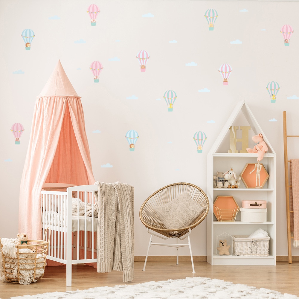 Diy Cartoon Dier Air Balloon Muursticker Voor Kinderkamer Kinderkamer Fidge Kast Decals Muurschilderingen Home Decor