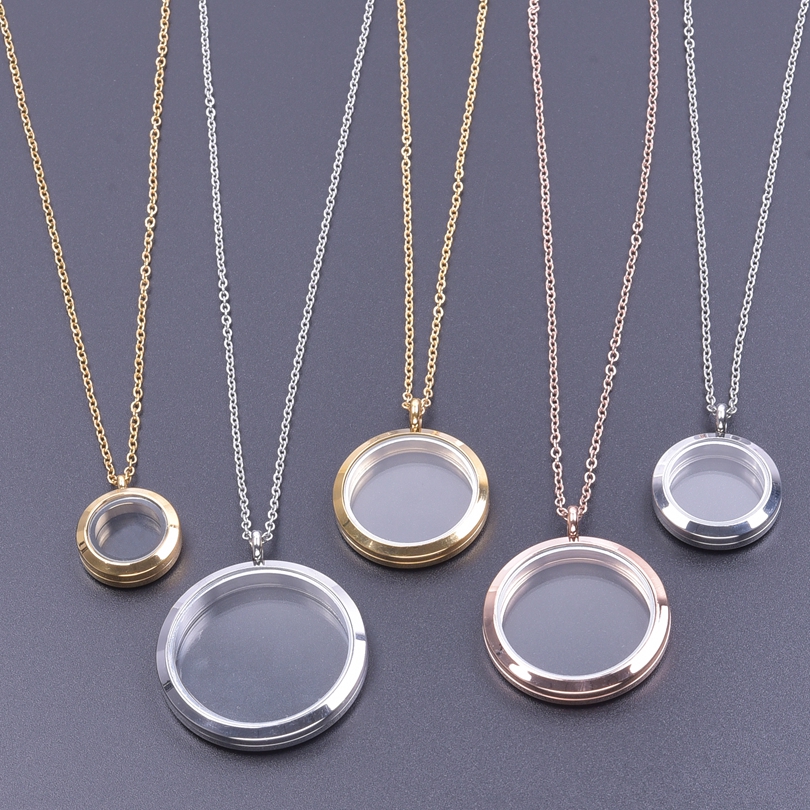 1Pc Stainless Steel Round Glass Floating Relicario Coin Holder Locket Pendant Women Necklaces Diy Hip Hop Collier Hommer Jewelry