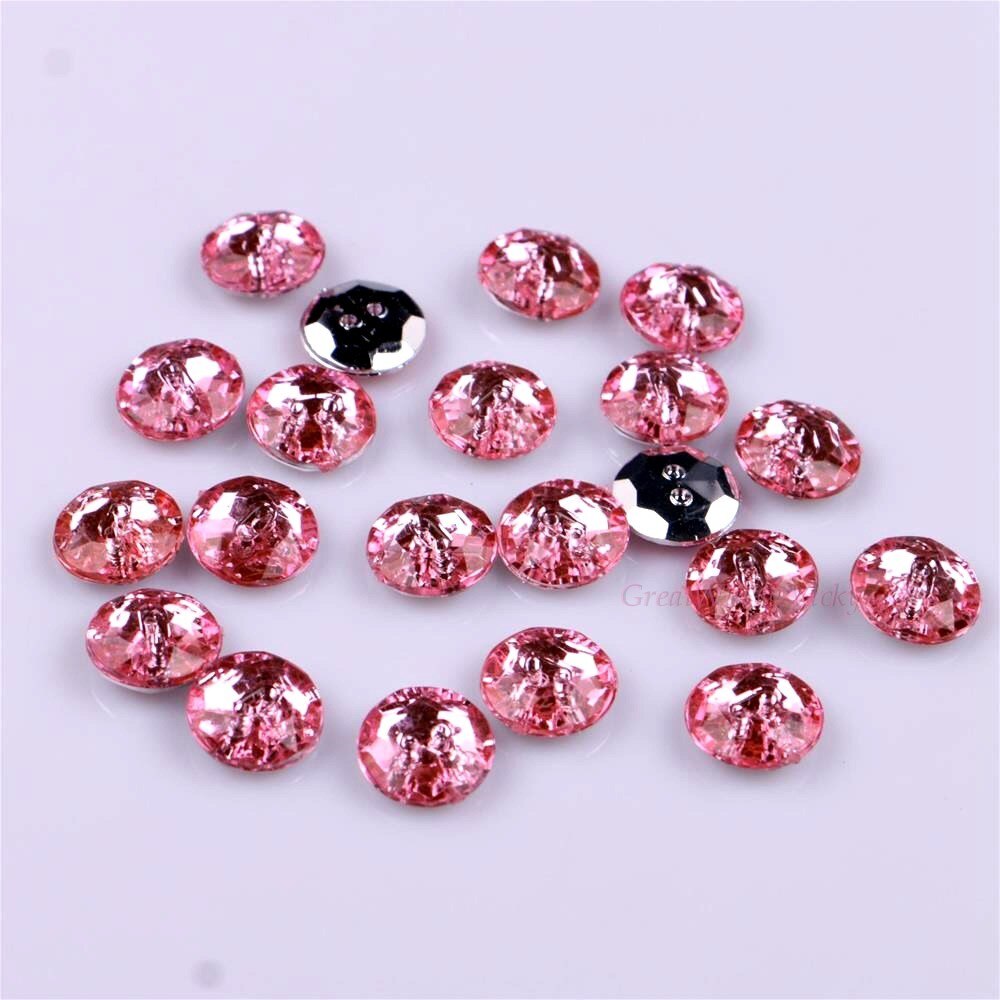 11Mm 50 Stuks Ronde Knop Naaien Kralen Twee Gaten Strass Acryl Kralen Stenen Voor Kledingstuk Kleding 6 Kleuren keuze Craft Diy: Pink