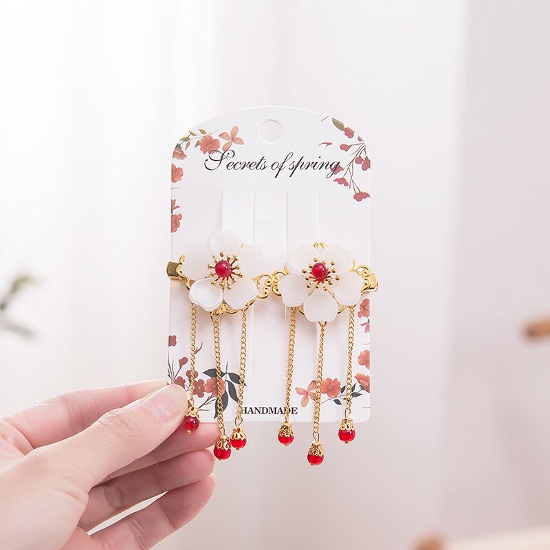 2 stuks antieke chinese haarspelden voor meisjes, bloemen, haarkam, clip, kwastje, haarspelden, kinderhoofddeksels, haaraccessoires