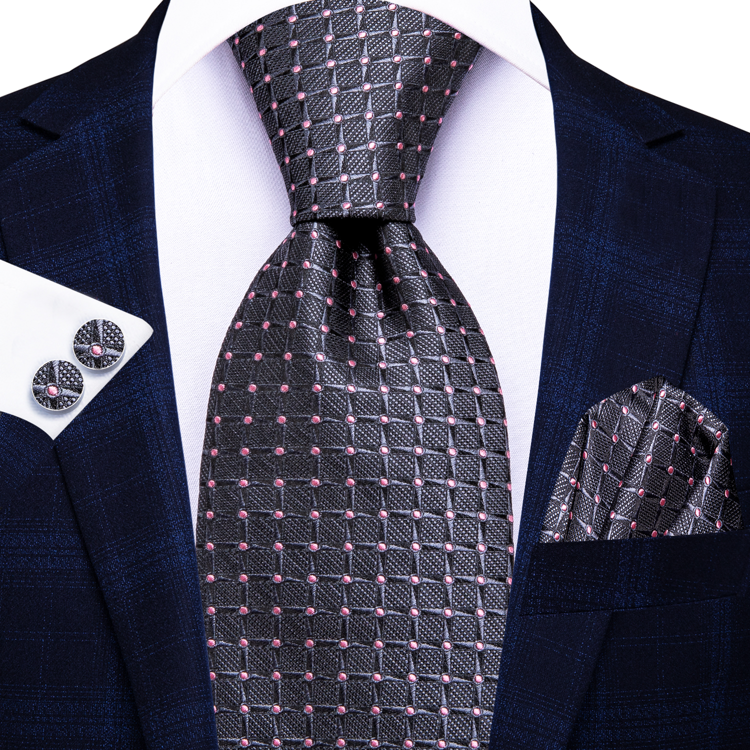Hallo-binden Plaid Punkte Lila Grau Herren Elegante Krawatte Taschentuch Manschettenknöpfe für Rauchen Klassische Seide Luxus Krawatte für Mann