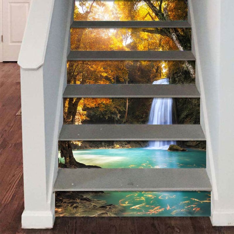 6 unids/set 3D paisaje de cascada escalera elevadora pegatina de suelo autoadhesiva DIY escalera impermeable Etiqueta de pared de PVC