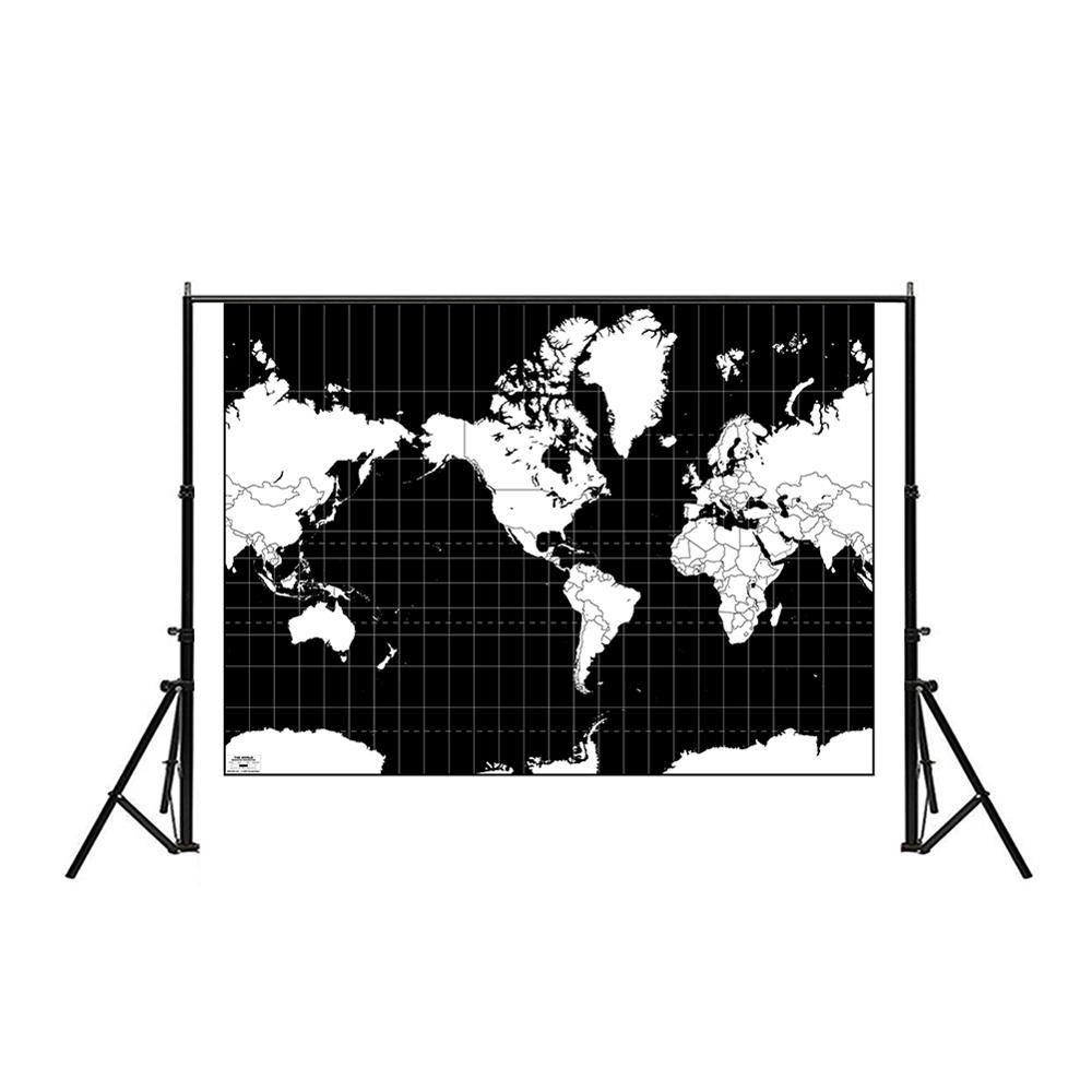 150x225cm Mercator Projection World Map Aerial View Black And White Continental Plate Map