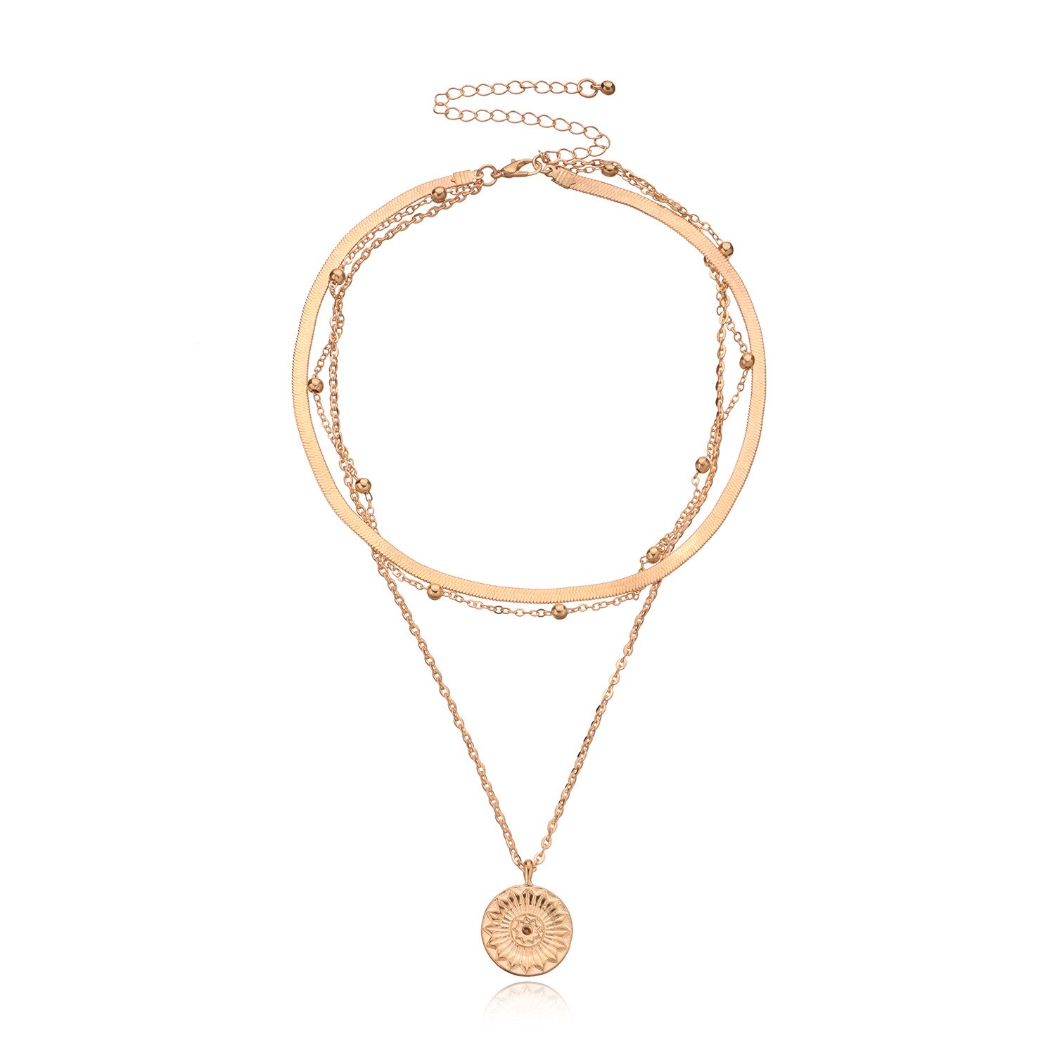 Vintage Multi Gelaagde Lotus Coin Chain Lichtmetalen Choker Kettingen Voor Vrouwen Bohemian Snake Kralen Chian Hangers Kettingen Sieraden: Gold