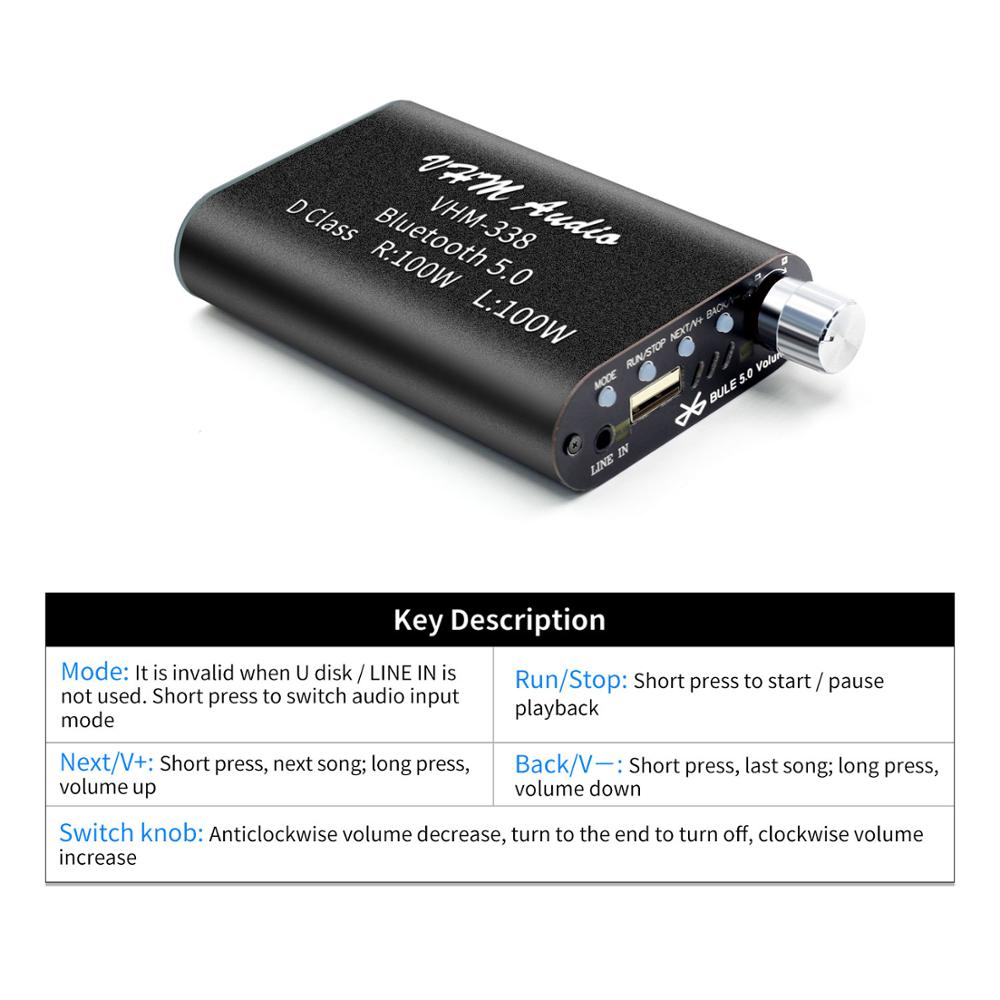 100W+100W Bluetooth 5.0 Mini Digital Amplifier Hifi Stereo Wireless Audio Amplificador Class D Amp USB AUX Car Sound AMP