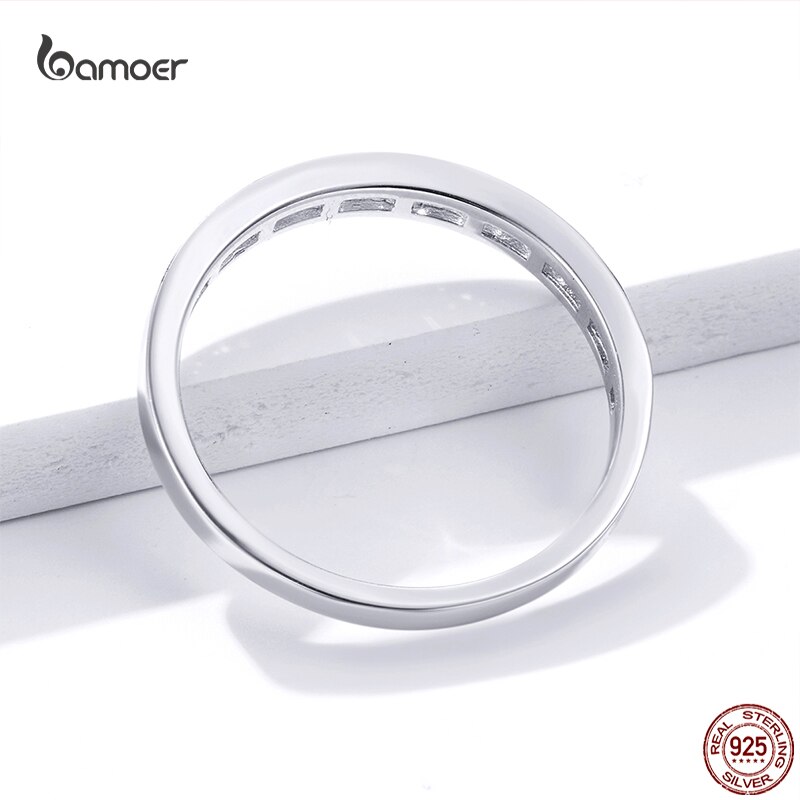 Bamoer Pure Witte Vinger Ring Voor Vrouwen Shiny Clear Zirkoon Echt 925 Sterling Zilver Elegante Ring Formele Bruiloft Sieraden
