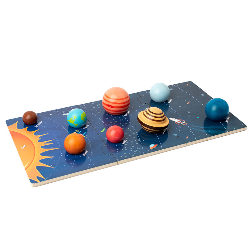 Juguetes de educación temprana de madera Montessori para bebé, rompecabezas 3D de ocho planetas, juguete cognitivo del universo, sistema Solar, tablero a juego de planetas