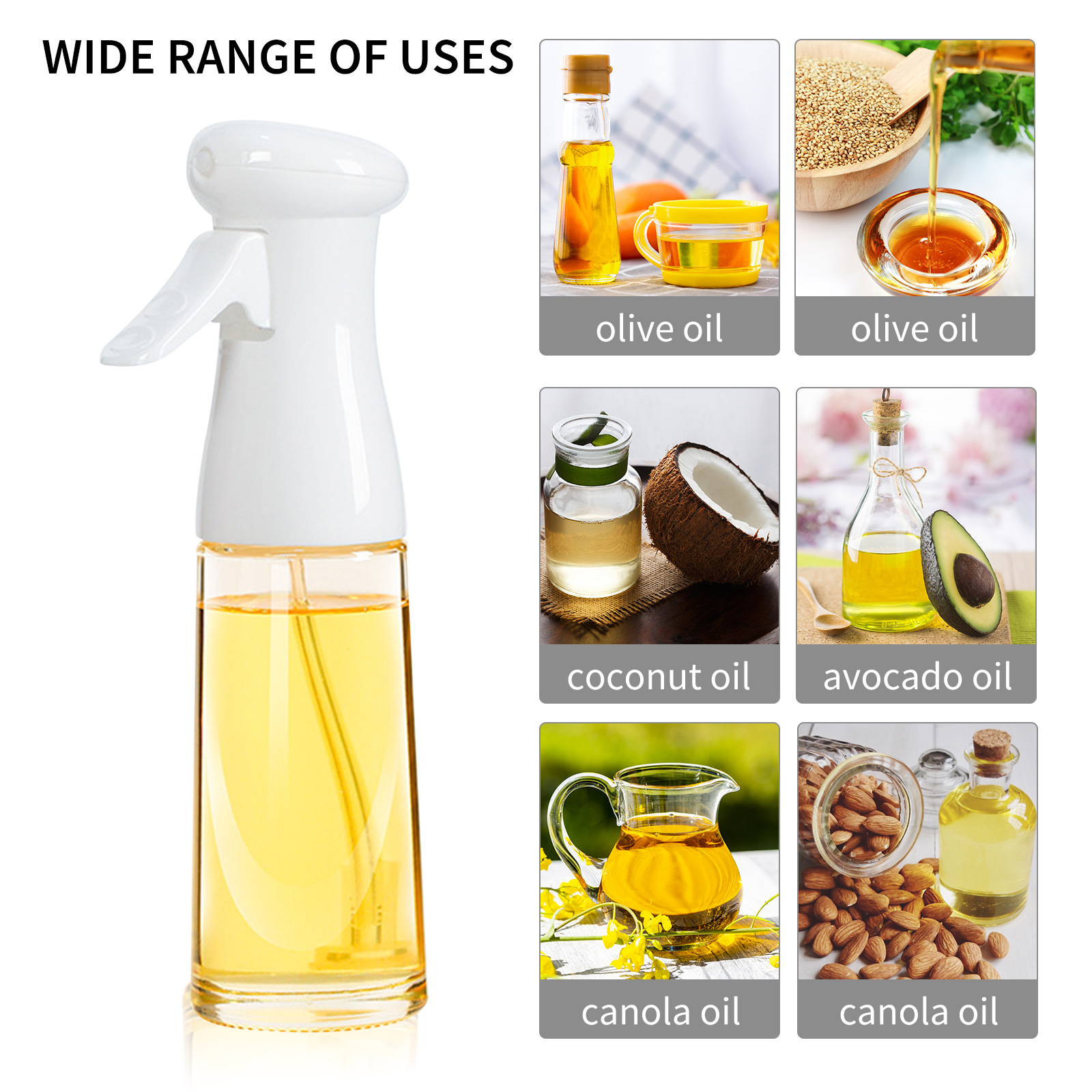 200ml Oil Spray Bottle Cooking Baking Vinegar Mist Sprayer Barbecue Spray Bottle for Kitchen Cooking BBQ Grilling Roasting