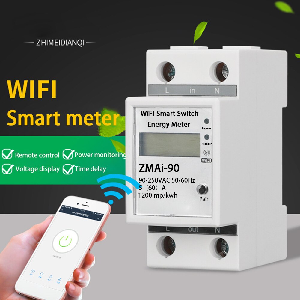 Timing Rental Room Energy Meter Digital LCD Display Current Monitoring 35mm Din Rail ABS Mini Smart WIFI Home Single Phase