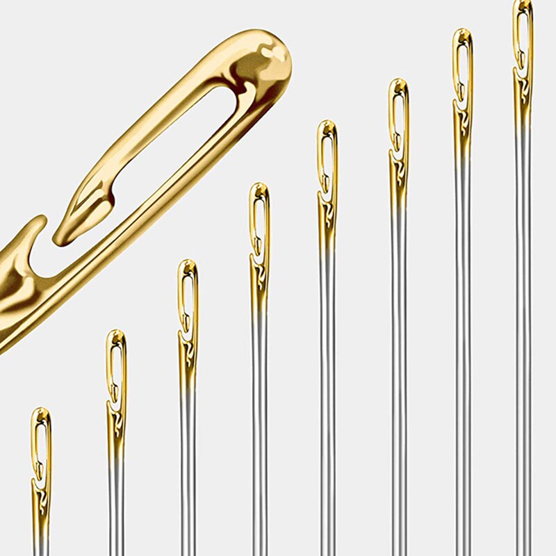12pcs Self-Threading Sewing Needles Stainless Steel Quick Automatic Threading Needle Stitching Pins DIY Punch Needle Threader