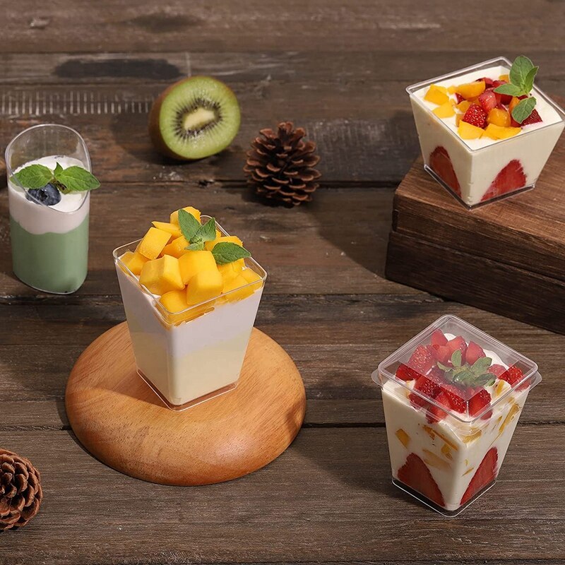 200 Pack Vierkante Clear Plastic Dessert Cups Kleine Tumbler Cups Geweldig Voor Desserts, Hapjes, Pudding, mousse En Meer