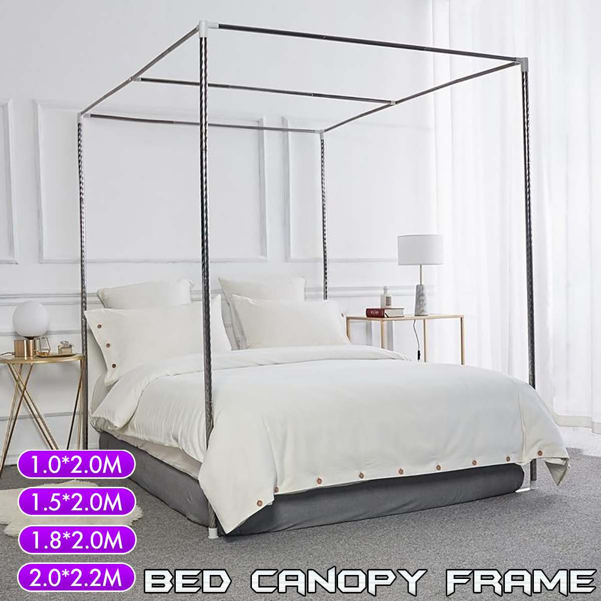 Stainless Steel Mosquito Net Frame Bed Canopy Bracket for Four Corner Bed Easy Install Bed Netting Support without Mosquito Net