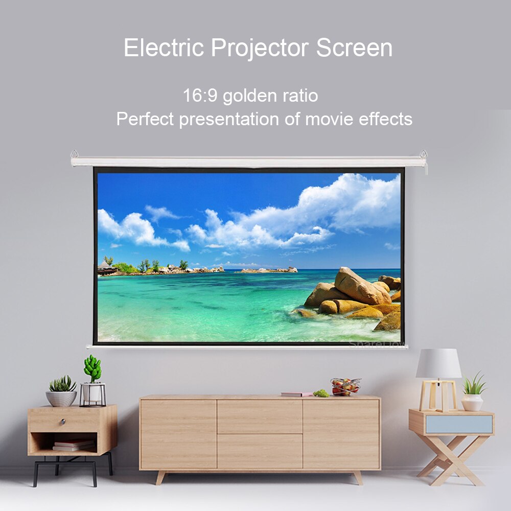 Motorized Projector Screen 60-84 16:9 Wall Mount Matte White Projection Screen with 12V Trigger Remote Control for Home Theater