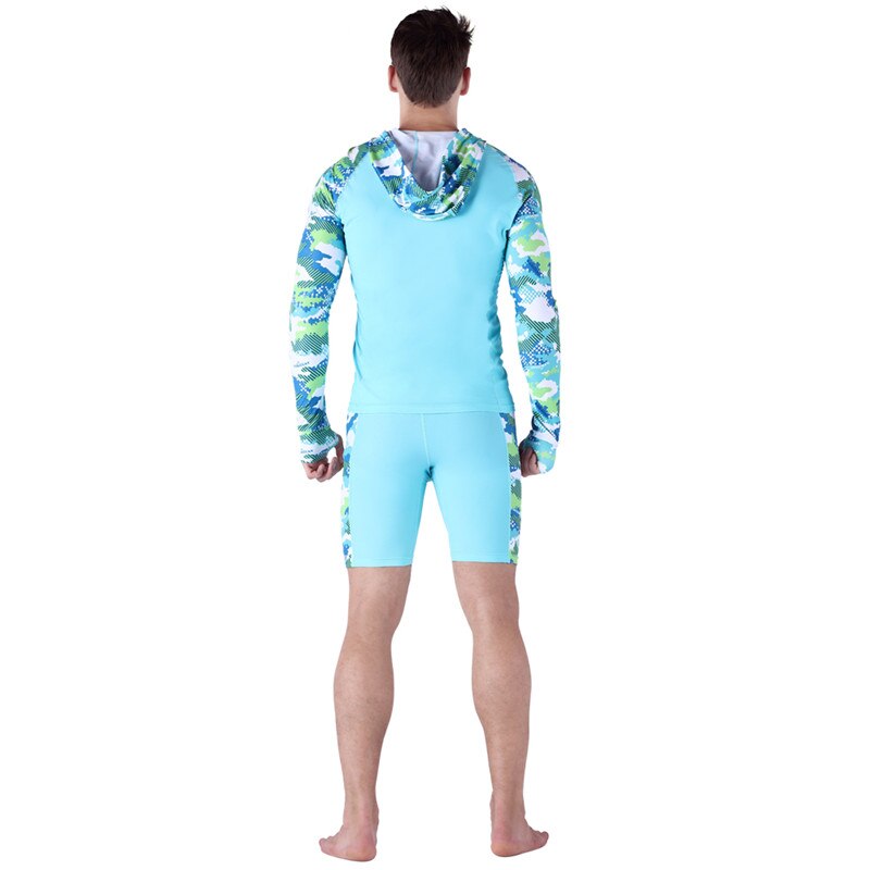 SABOLAY Compression Men's Rash Guard Swimsuit Hooded Shirt with Zipper UV Protection Long Sleeves Surfing shirts Swimwear shorts