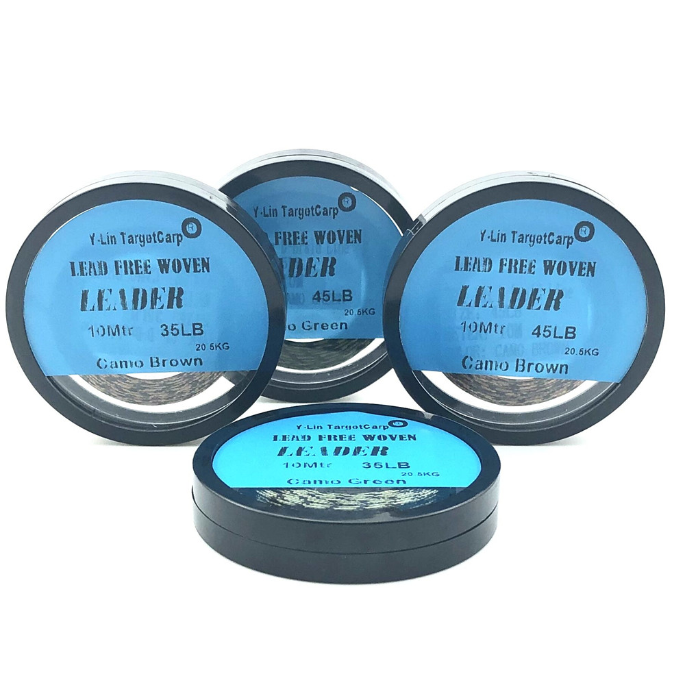 Líder de pesca de carpa, hilo de pescar de plomo, 10m, verde, marrón, 35lb/45lb