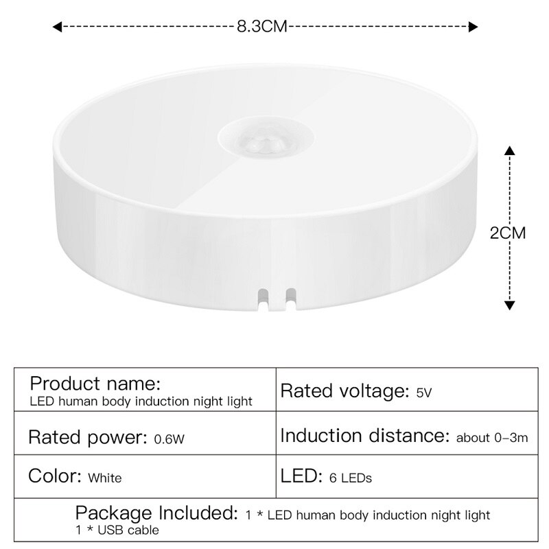 Luz LED nocturna para interiores y exteriores, luz de pared con Sensor de movimiento recargable por USB, Base magnética, para senderismo, Camping, ahorro de energía