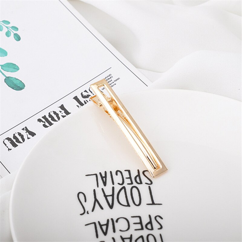 Frauen Gold Geometrische Kaninchen Krone bilden Haarspange Metall Hohl Haarnadeln Für Süße Mädchen Einfache Hairclip Haar Zubehör: fein rechteckig