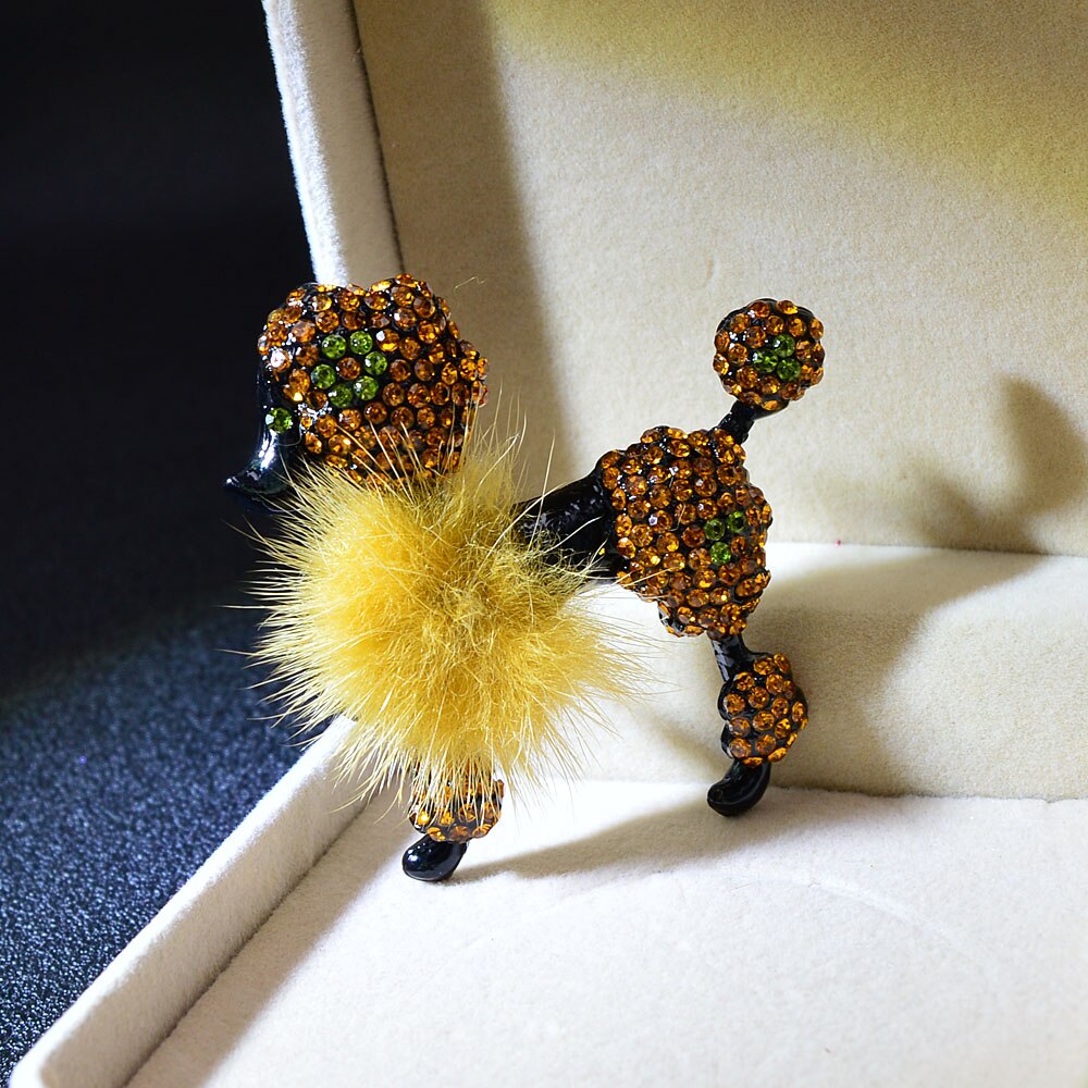 CINDY XIANG Puffer Ball Dog Brooch Poodle Brooches For Women Cute Puppy Pin Jewelry 4 Colors Available: orange