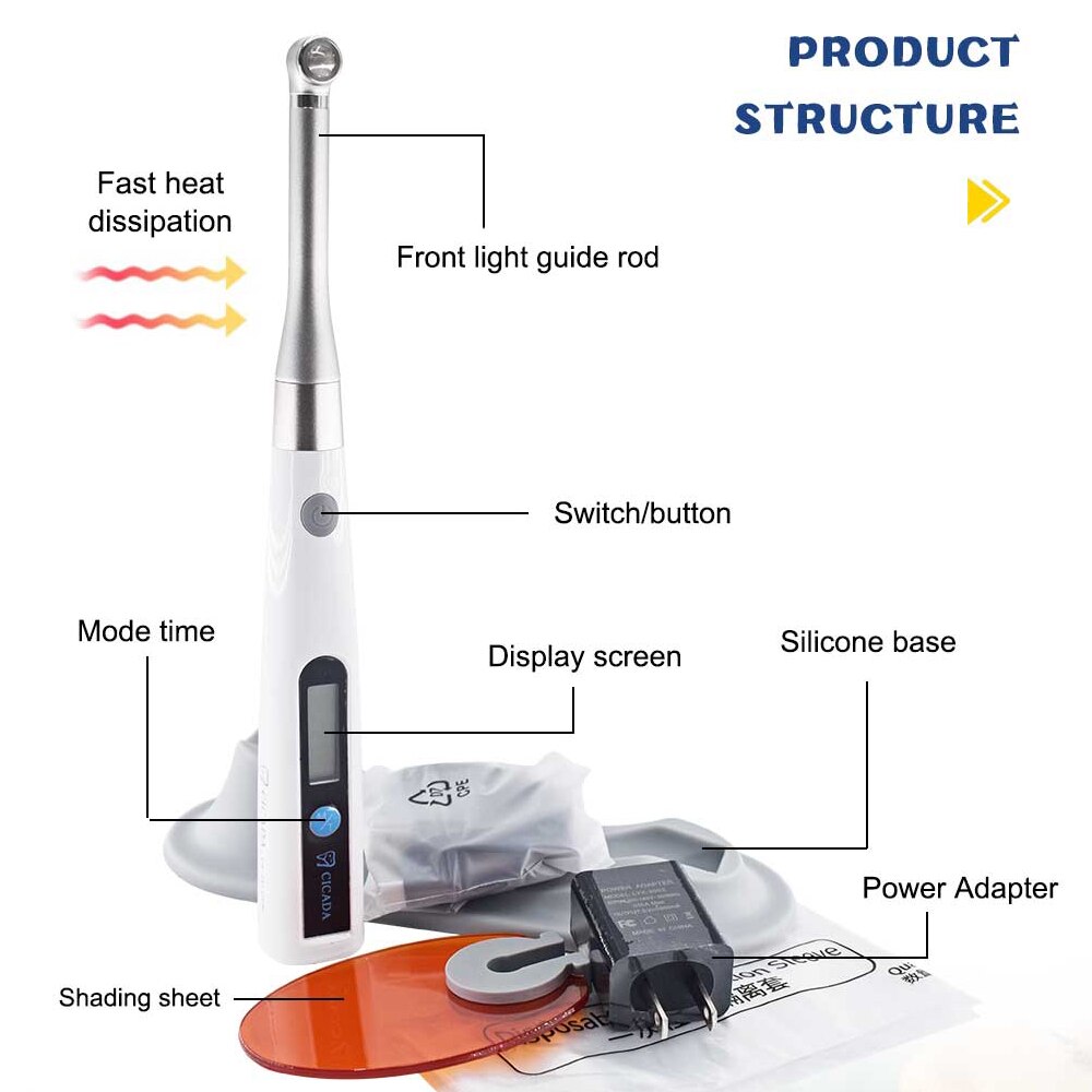 Dental Cordless Led Curing Light 1 Second Cure Lamp horizontal self-shading integrated dental material