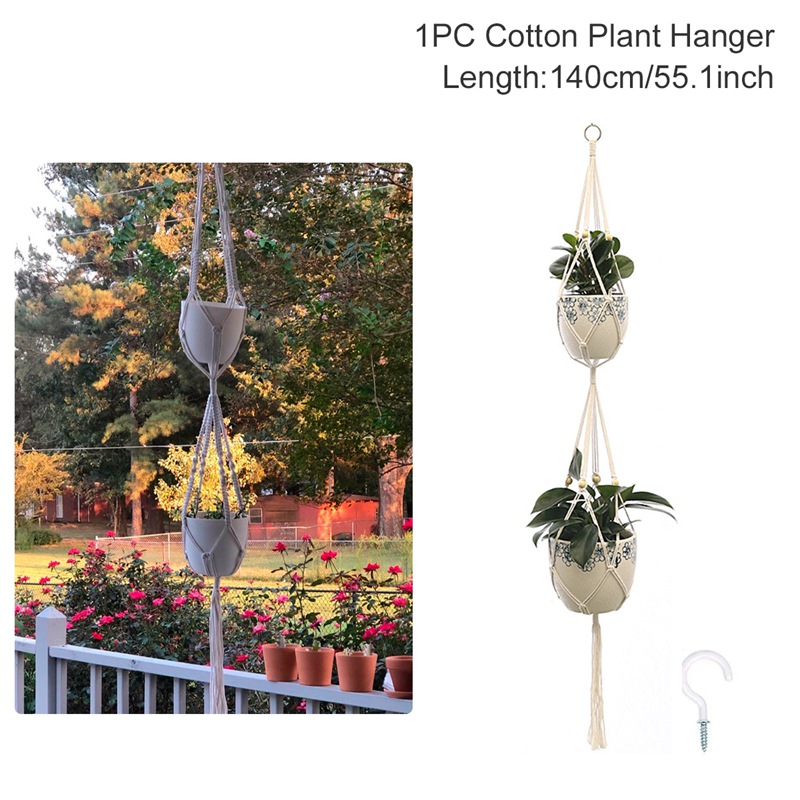 Hangende Plant Handgemaakte Macrame Plant Hanger Bloempot Plantenbak Hanger Muur Decor Binnenplaats Tuin Hangende Plantenbak Hangende Mand: Licht Geel