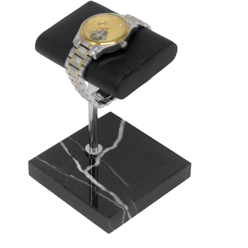 Watch Stand Holder - Black Marble Base & Silver Metal Rod - Jewelry Display for Watches & Bracelets