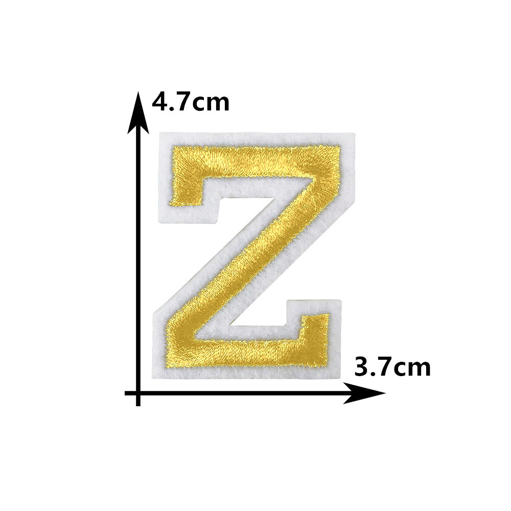 Parche bordado para planchar adhesivo termofusible con 26 letras doradas en inglés, parche decorativo para costura DIY para ropa