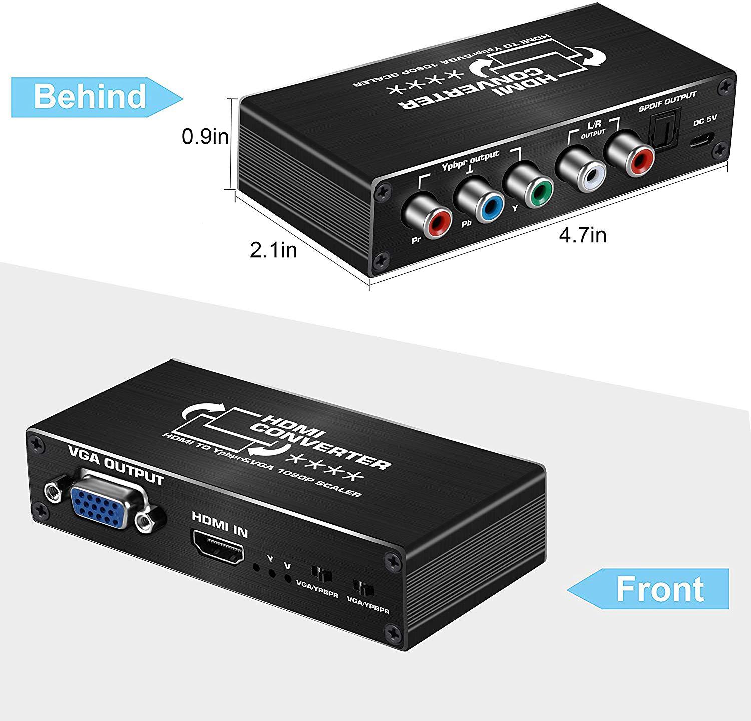 HDMI to YPbPr Scaler 1080P HDMI to Component RGB 5RCA or Video VGA Scaler Converter with Toslink SPDIF Audio Output for PS4 HDTV