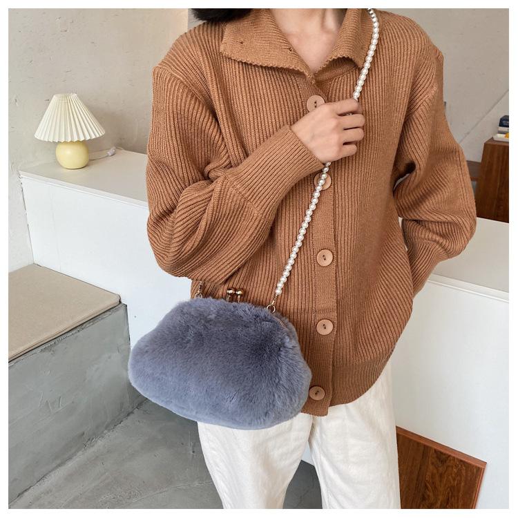 Vrouwen Zachte Bont Crossbody Tassen Voor Vrouwen Luxe Handtas Effen Kleur Keten Schouder Tas Dag Koppelingen Portemonnees: Grijs
