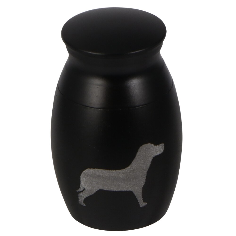 Pet Stainless Steel Cinerary Funerary Urn Jar Animal Printed Urn Container with Opening Screw Lid (Black)