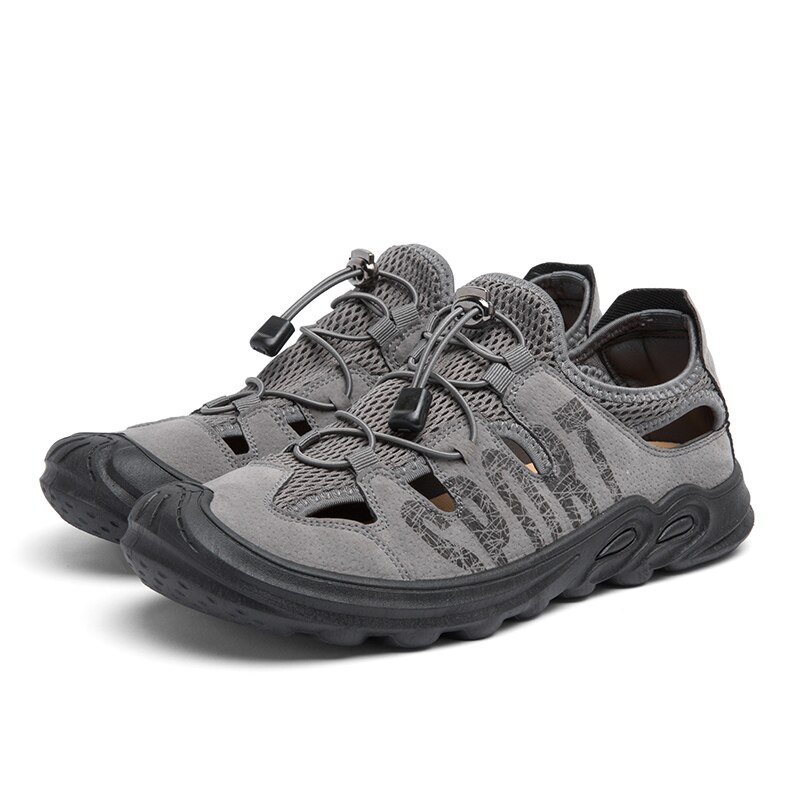 Sandały dziurki buty do wody dla mężczyzny drążą siatki oddychające Outdoor Sport Walking Upstream buty na plażę męskie buty do wody: gray / 39