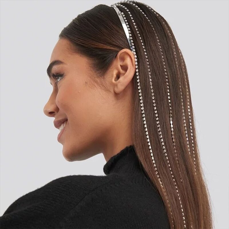 AOMU Nuovo Modo di Disegno Lucido di Cristallo Fatti A Mano Frange Lungo Nappa fascia Dei Capelli per le Donne Del Partito di Nozze club chic Accessori per Capelli