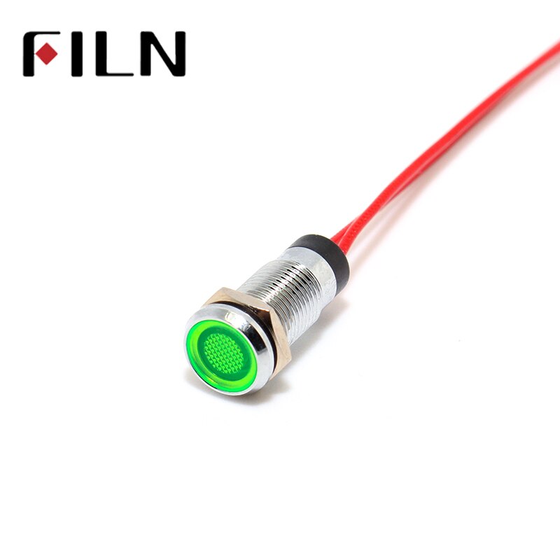 FILN 8mm panel red yellow blue green white 12v 110v 24v 220v led metal pilot lamp with 20cm cable