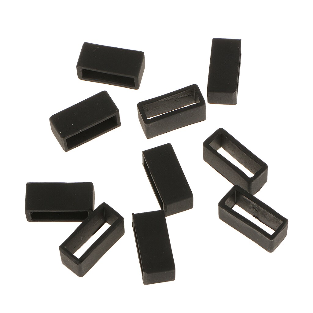 10 pièces montre bracelet boucle cerceau noir PVC Silicone caoutchouc boucle support de retenue 20mm: Black 20mm