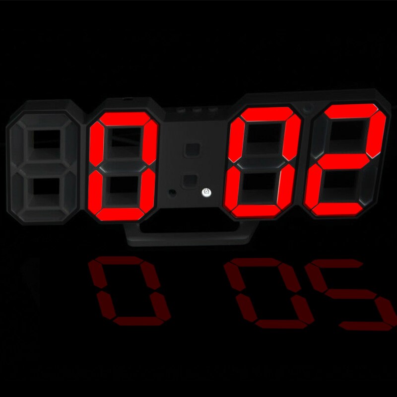 Eenvoudige Moderne Digitale 3D Led Wandklok Wekkers Snooze Klok Met 12/24 Uur Display Home Cedroom Digitale Wandklok e2S: Black red Font