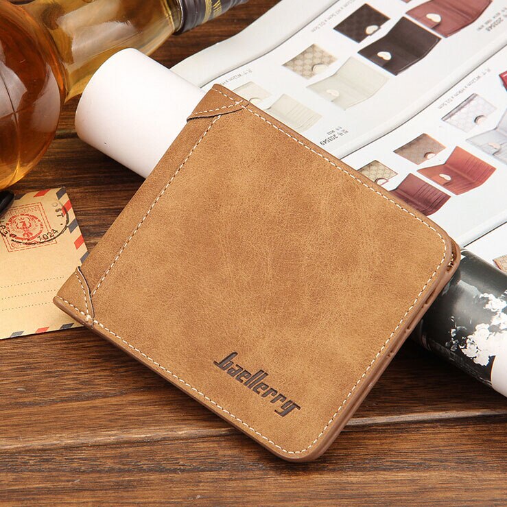 Baellerry – portefeuille Vintage en cuir Nubuck pour hommes, porte-cartes de crédit: Brown Horizontal