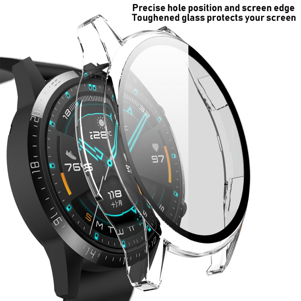 Tempered glass Film Case For Huawei watch GT2 46mm 42mm full Screen protector matte case for huawei Gt 2 42mm cover watch bumper: transparent / for huawei gt 2 42mm