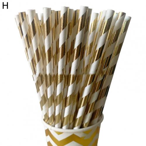 25Pcs/Bag Paper Drinking Straw Wide Application Disposable Stylish Stripe Pattern Water Straw for Home: Yellow 5