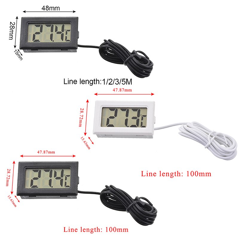 Digital Thermometer Mini LCD Display Meter Fridges Freezers Coolers Aquarium Chillers 1/2/3/5m Length Probe Instrument