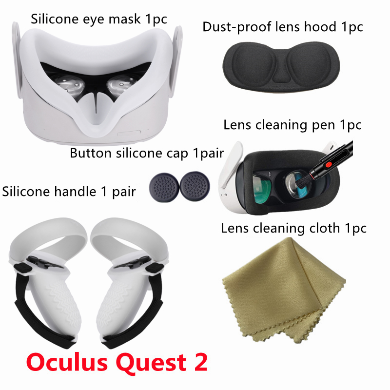 For Oculus Oculos Quest 2 VR Accessories Set Protective Cover Touch Controller Handle Grip Skin Cover Mask Gaming: white