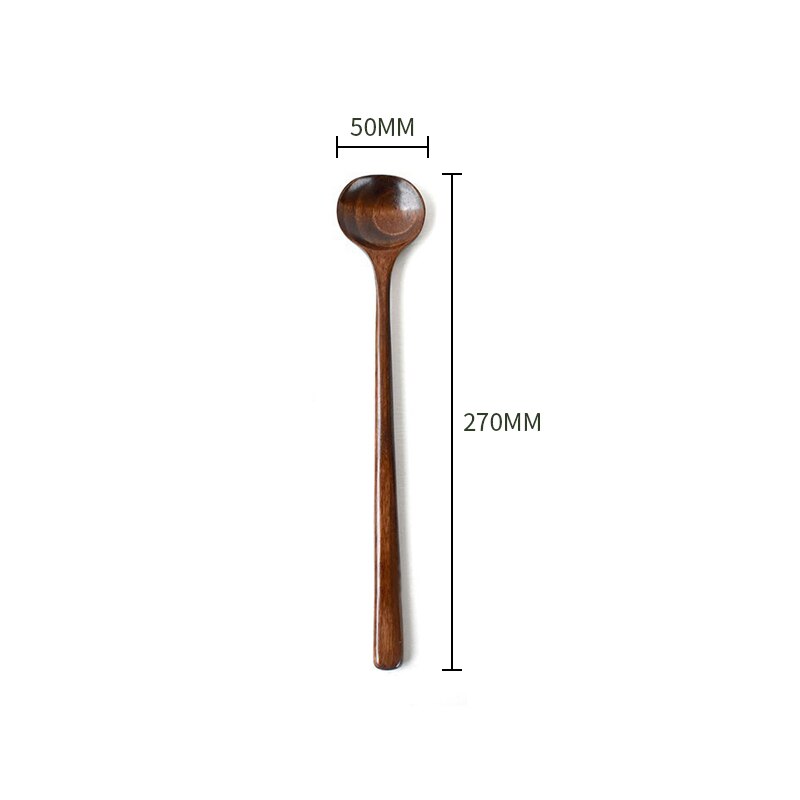 1pc Long Spoons Wooden Japanese/Korean Style 27x5cm Natural Wood Long Handle Round Spoons for Soup Cooking Mixing Stirr: B