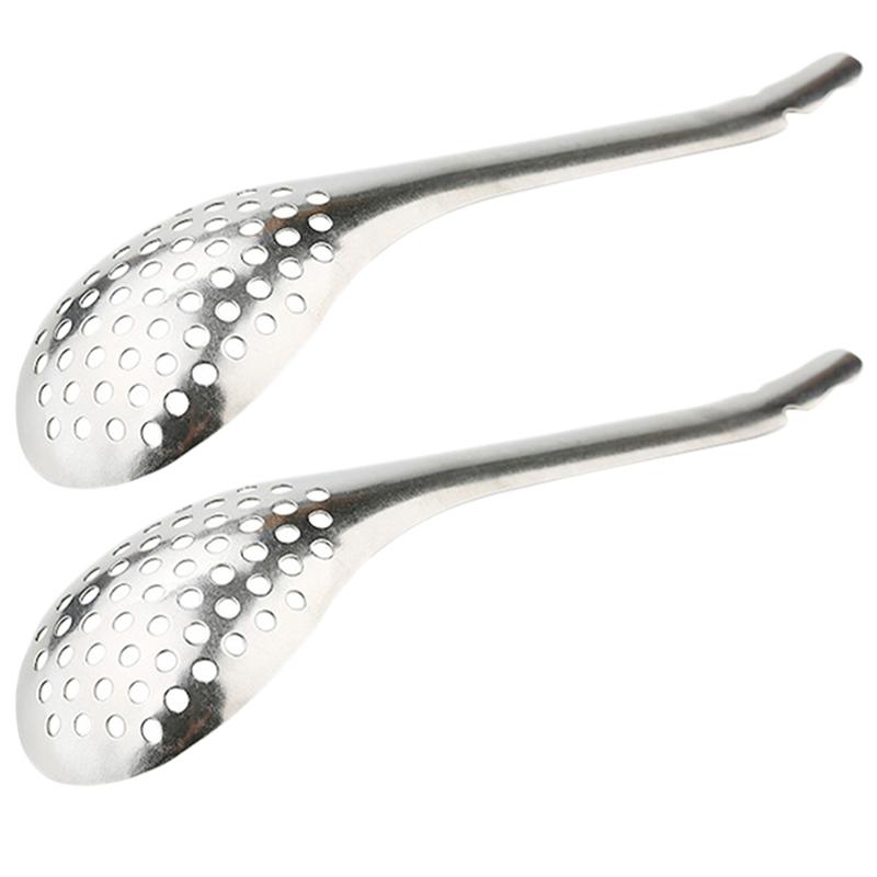 2pcs Household Small Cooking Colanders Stainless Steel Slotted Spoons Caviar Colander Spoons (Silver)
