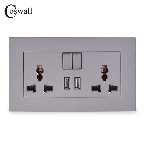 Coswall 13a universal switched socket 2 usb ladeport til mobil udgang 2.1a vægudtag grå farve pc panel: Grå