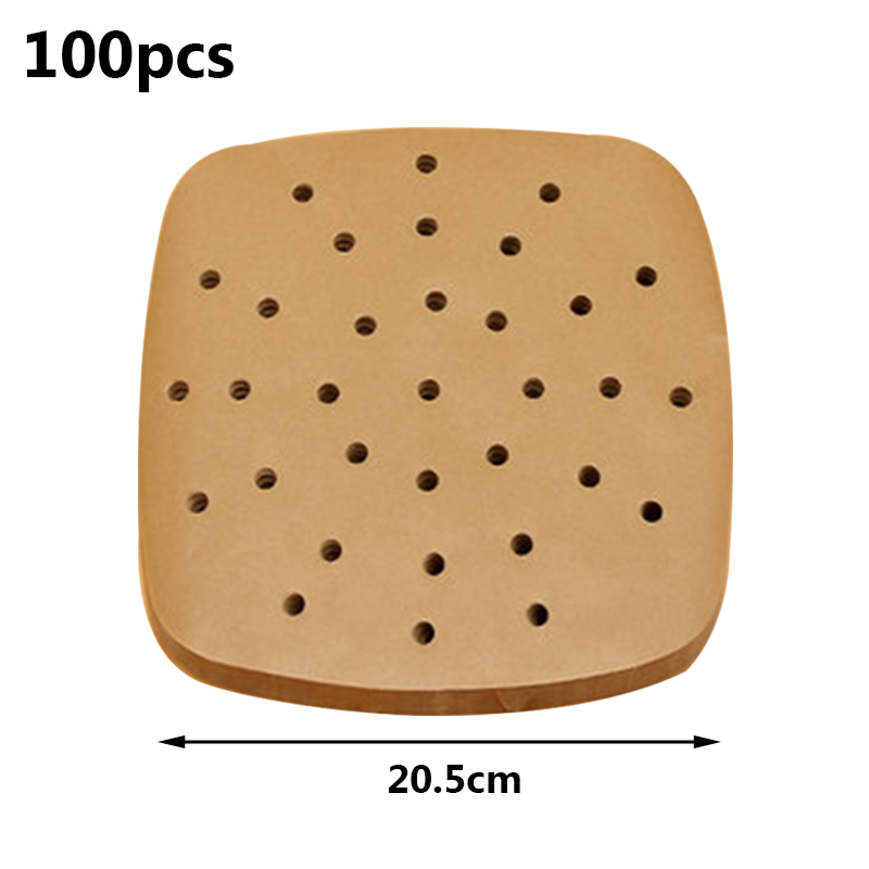 100Pc/Bag Air Fryer Steamer Liners Premium Perforated Wood Pulp Papers Non-Stick Steaming Basket Mat Baking Utensils For Kitchen: 20 cm White-S