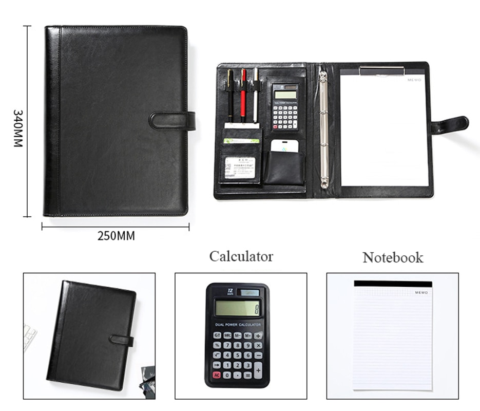 Document Organizer Folder A4 Spiral Notebook With Calculator 4 Ring Binder Manager Briefcase Office Portfolio Bag Hand Clip File