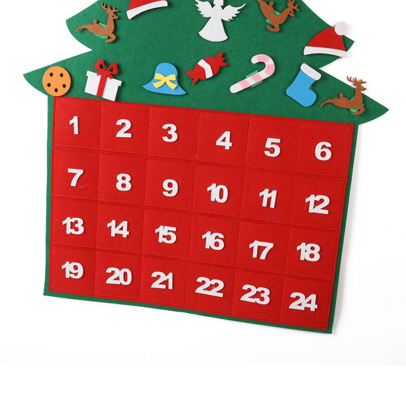 Felt DIY Christmas Tree Advent Calendar 24 Days Countdown Calendars Handmade Craft Wall Hanging Decor Kid Supplies