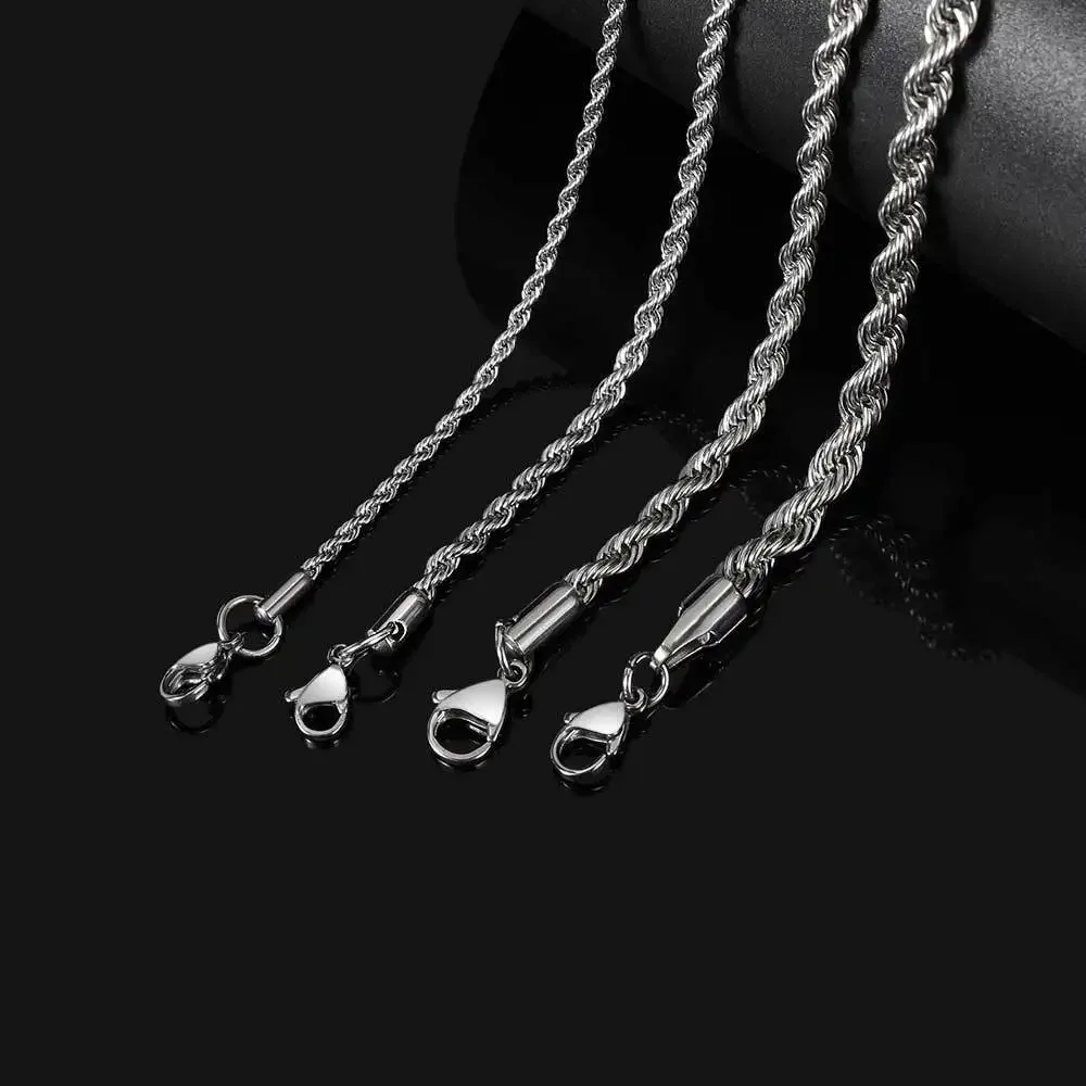 Pulsera de cadena de acero inoxidable de 2-6MM para mujeres y hombres, brazalete de cadena de cuerda trenzada de Color dorado, joyería resistente al agua que nunca se decolora