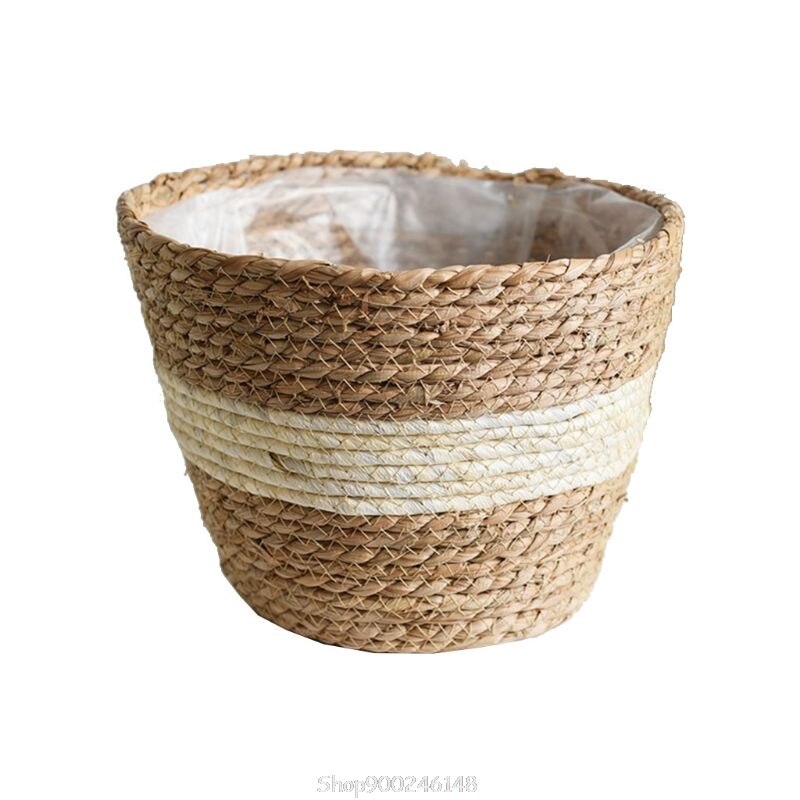 nordisch Handgemachte Stroh Lagerung Korb drinnen draussen Blumentopf Pflanze Container Hause Wohnzimmer Dekoration S19 20: Licht Gelb / M